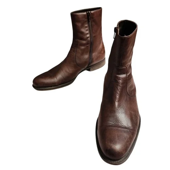 MAGNANNI Brown Leather Zip Ankle Chelsea Boots Minimalist Dress Boots 10
